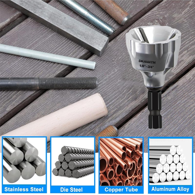 DKIBBITH Heavy-Duty Deburring Chamfer Tool with Sharp Tungsten Carbide Blades, Fast Hex Shank Deburr, External Burr Removal for Metal Rod Bolt Pipe 3D Printing PVC in 1/8" to 3/4" Diameter (3~19mm) - Image 5